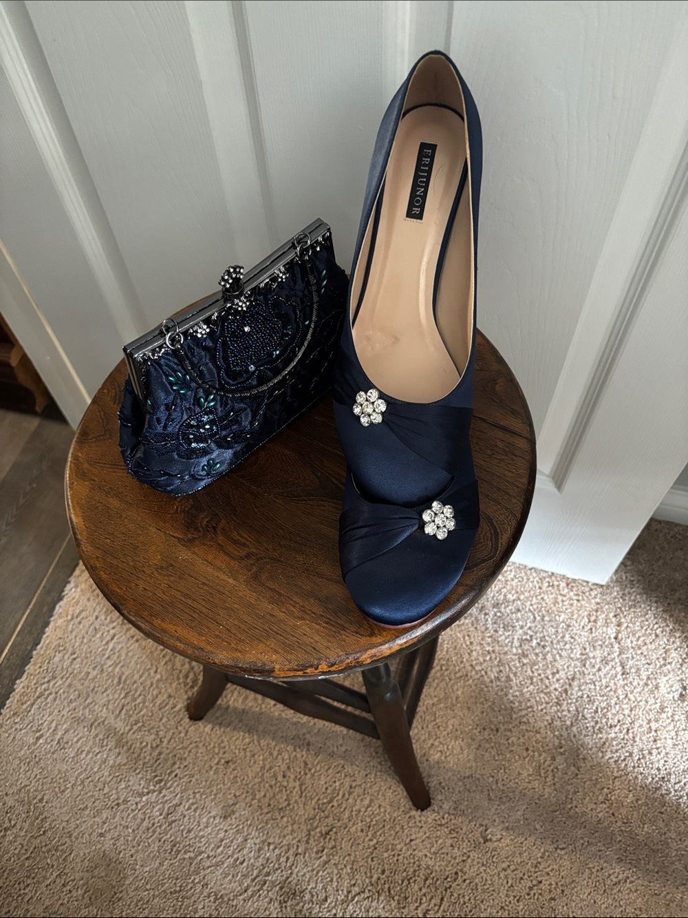 Navy Satin Crystal-Accent Women’s  and Purse